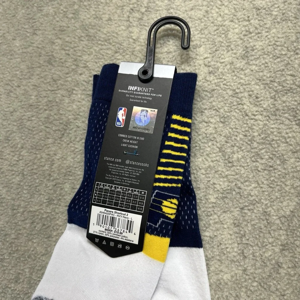 Stance Indiana Pacers Shortcut 2 Crew Socks Size Large NBA Casual Infiknit NWT